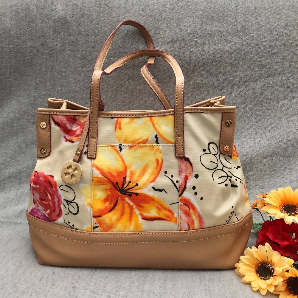 NWOT - Tan & Floral Multi-Compartment Handbag